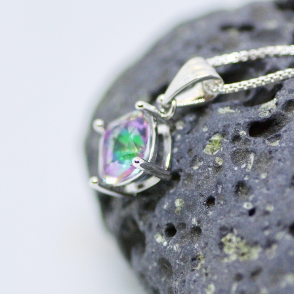 Mystic Rainbow Topaz Pendant Sterling Silver , December Birthstone - Picture 2 of 7